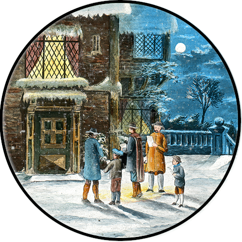 Carolling for Christmas. A three glass and roller blind set of slides. Carolling for Christmas. A three glass and roller blind set of slides.